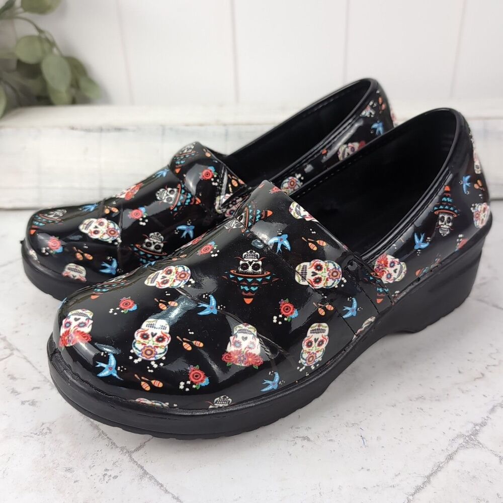 Easy Street Laurie Slip-Resistant Sugar Skull Clogs Shoes Non-Marking Size 10W